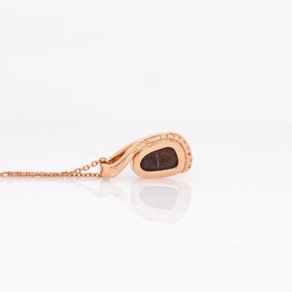 Boulder Opal Pendant in 14K Solid Rose Gold with Natural Diamond Accents - Picture 8 of 8